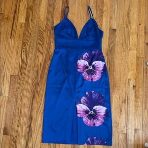 Hutch Royal Blue Midi Dress with Purple Floral Accents